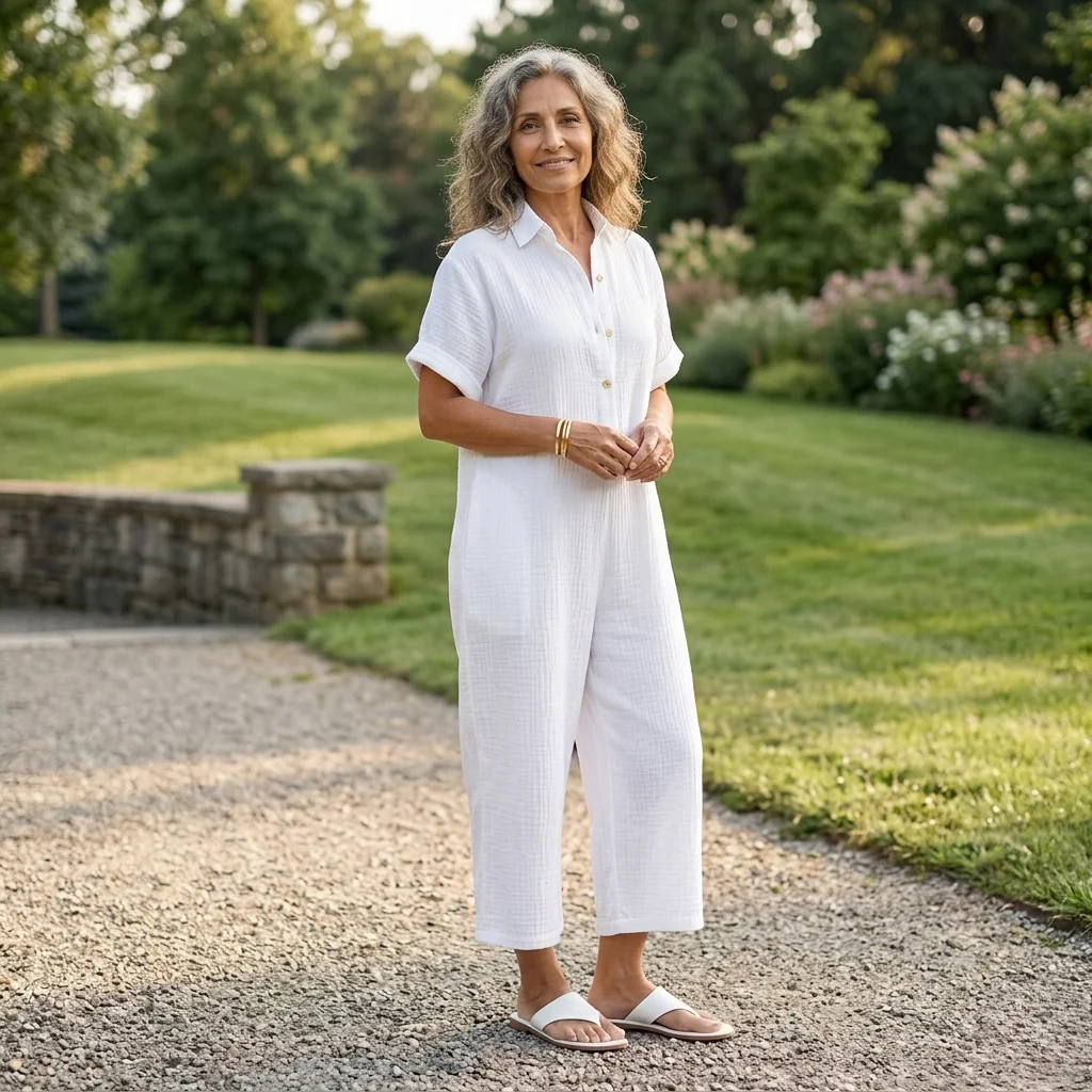 Women’s Wide-Leg Jumpsuit - Elegant Button-Front and Relaxed Half-Sleeve Fit