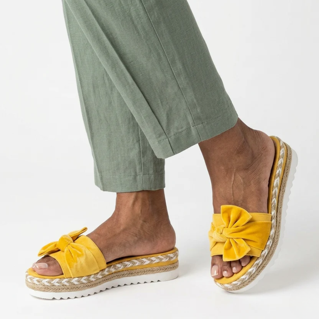 Women's Platform Slides Orthopedic Woven Jute Trim and Bow Detail